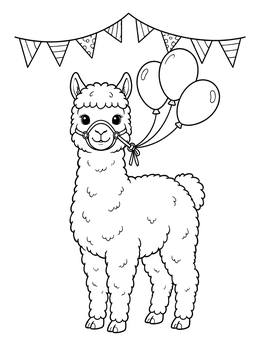 Free printable Party Alpaca With Festive Balloons coloring page