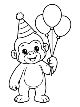 Free printable Party Baby Gorilla With Balloons coloring page