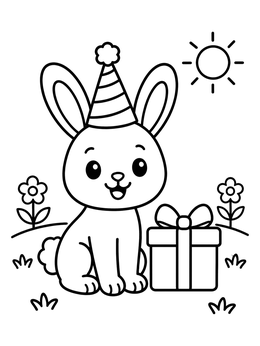 Free printable Party Bunny With Birthday Gift coloring page