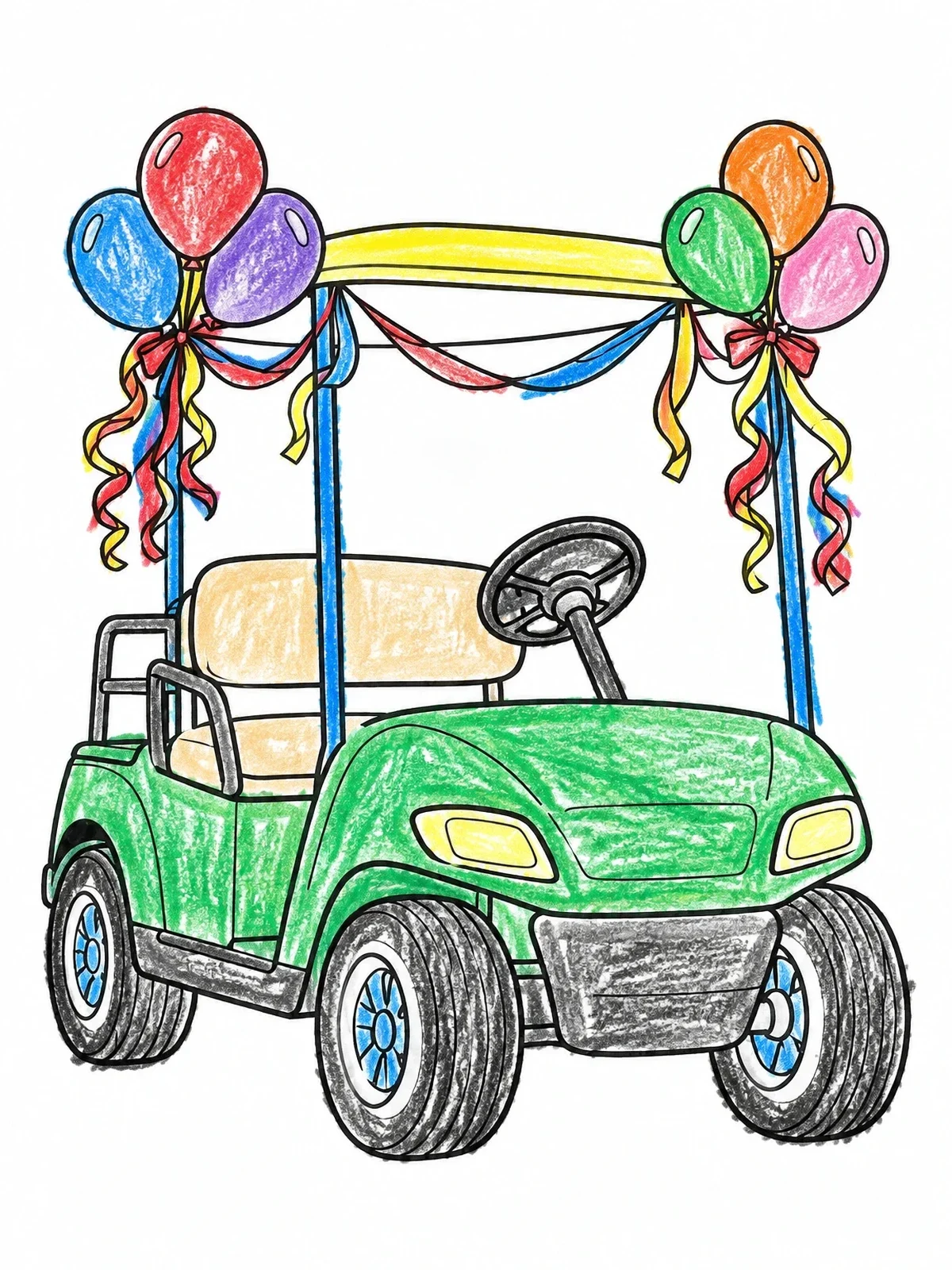 Colored example of the Party Decorated Golf Cart coloring page