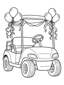 Free printable Party Decorated Golf Cart coloring page