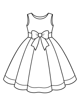 A simple dress coloring page featuring a flared skirt and a large waist bow.
