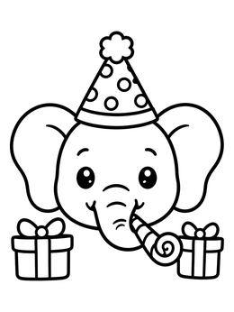 Free printable Party Elephant With Birthday Gifts coloring page