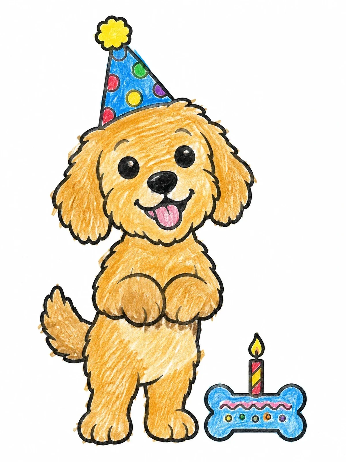 Colored example of the Party Goldendoodle Puppy With Treat coloring page