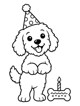 Free printable Party Goldendoodle Puppy With Treat coloring page