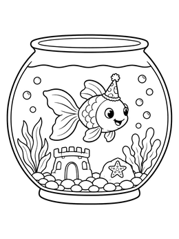 Free printable Party Goldfish In A Fishbowl coloring page