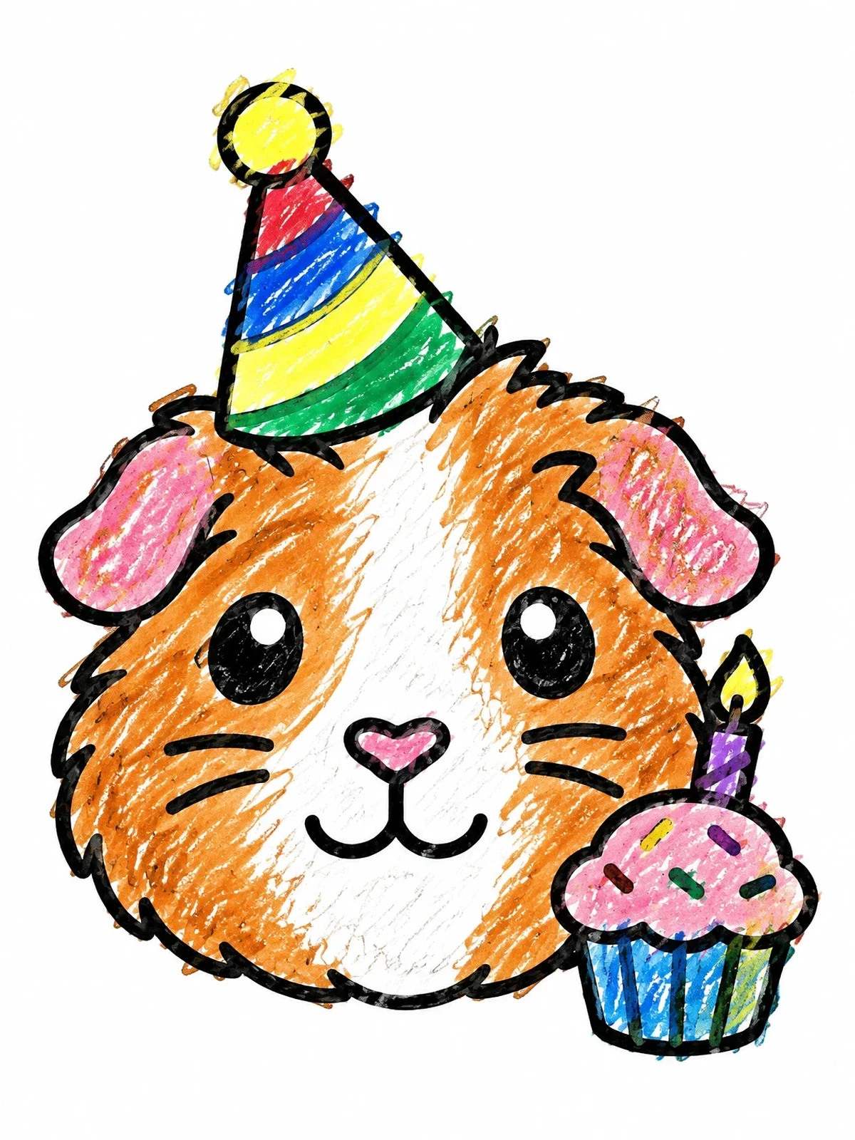Colored example of the Party Guinea Pig With Birthday Cupcake coloring page