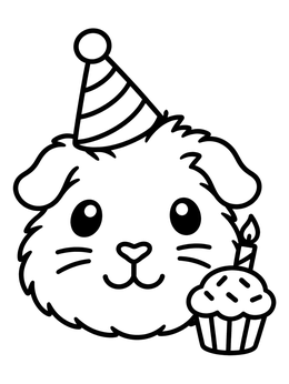 Free printable Party Guinea Pig With Birthday Cupcake coloring page