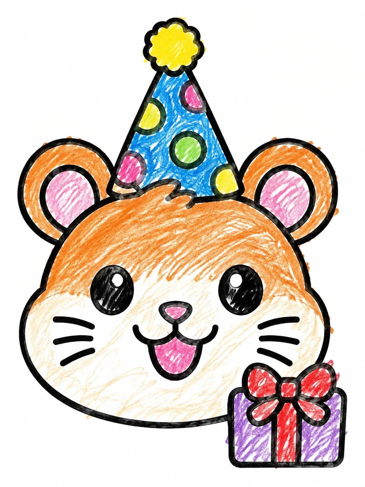 Colored example of the Party Hamster With Small Gift coloring page