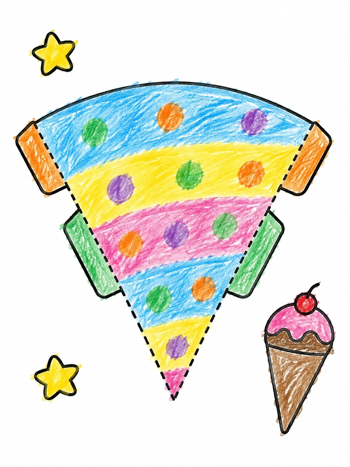 Colored example of the Party Hat Craft Template coloring page