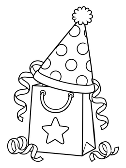 Free printable Party Hat On Gift Bag coloring page