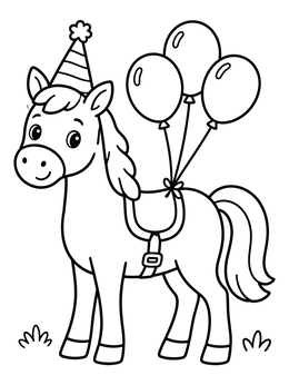 Free printable Party Horse With Birthday Balloons coloring page