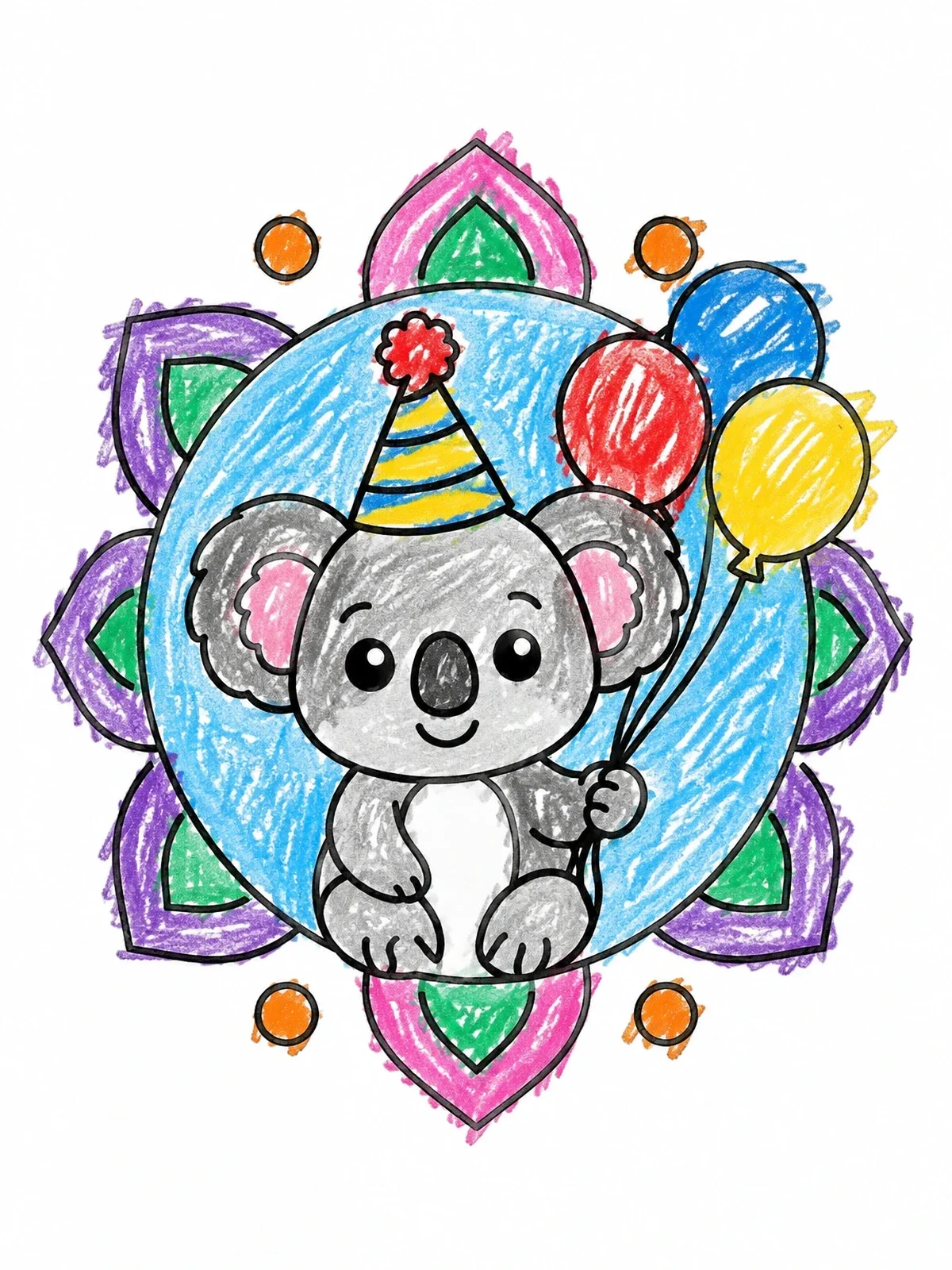 Colored example of the Party Koala With Balloons coloring page