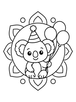 Free printable Party Koala With Balloons coloring page