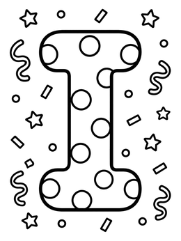 Free printable Party Letter I With Confetti coloring page