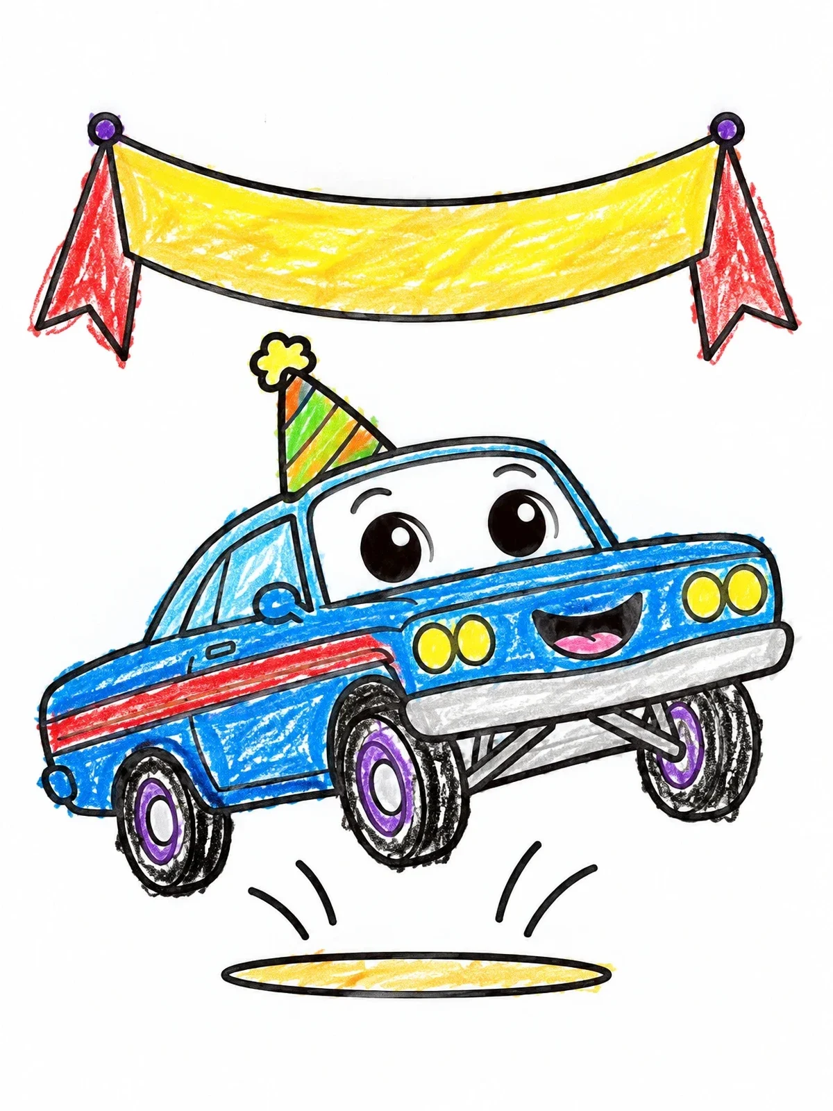 Colored example of the Party Lowrider Car Jumping coloring page