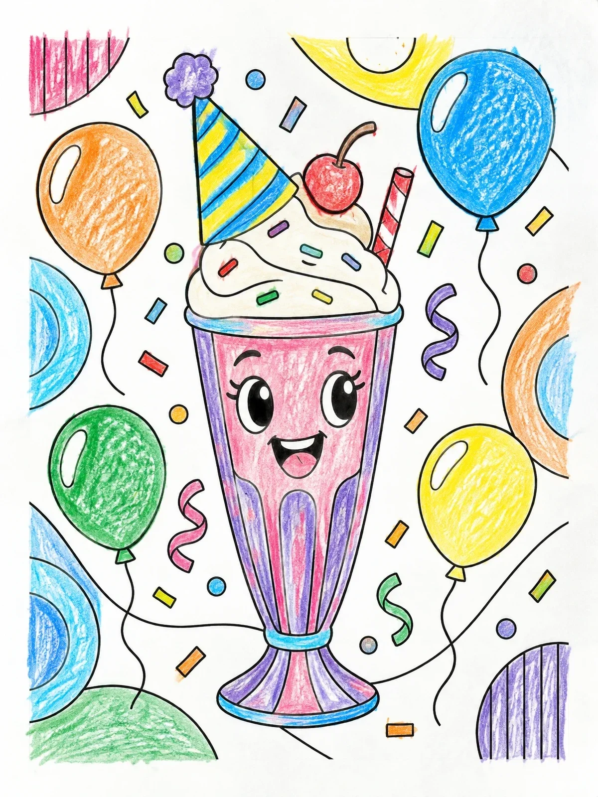 Colored example of the Party Milkshake With Balloons And Confetti coloring page