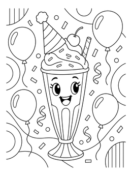 Free printable Party Milkshake With Balloons And Confetti coloring page