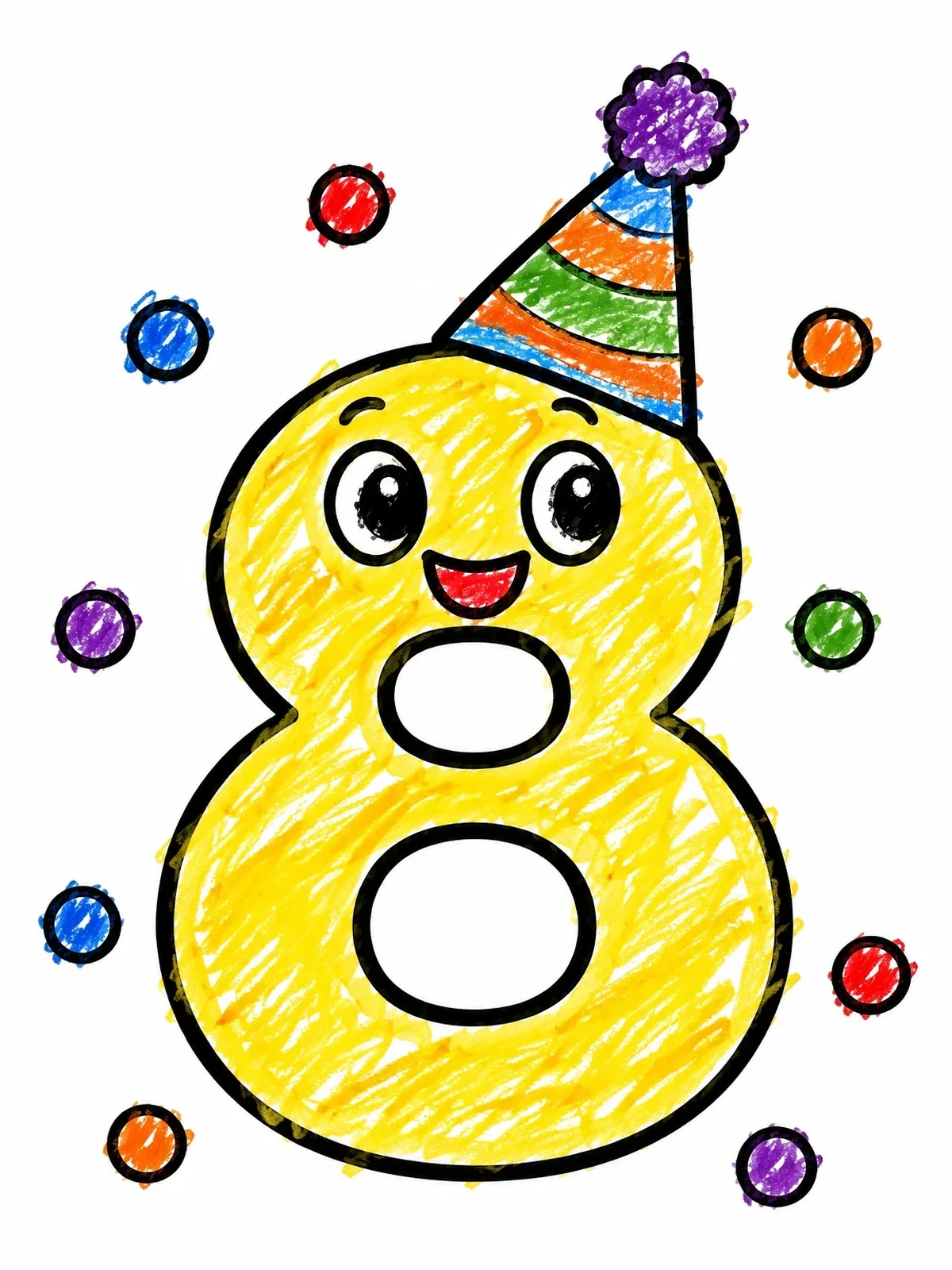 Colored example of the Party Number Eight With Hat coloring page