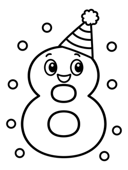 Free printable Party Number Eight With Hat coloring page