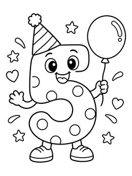 Free printable Party Number Five Character With Balloon coloring page