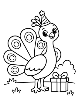 Free printable Party Peacock With Birthday Present coloring page