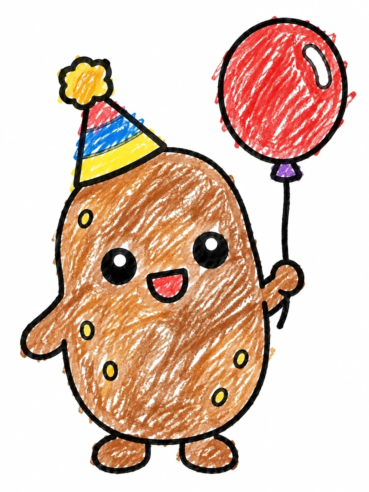 Colored example of the Party Potato With Balloon coloring page