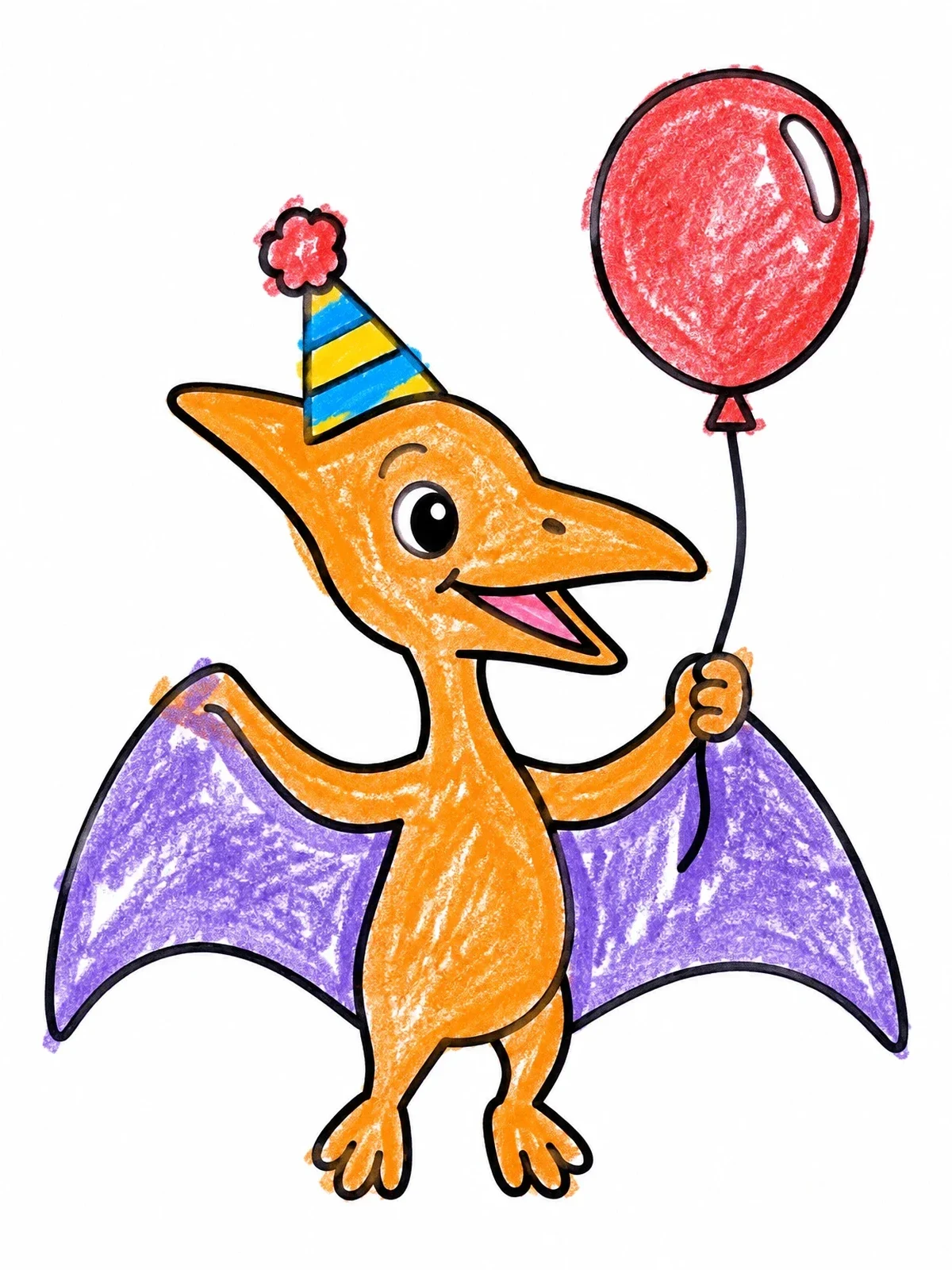 Colored example of the Party Pterodactyl With Balloon coloring page