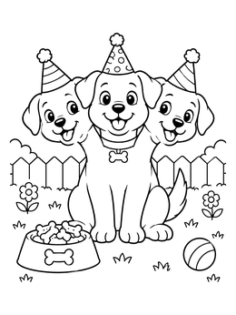 Free printable Party Puppy With Three Heads coloring page