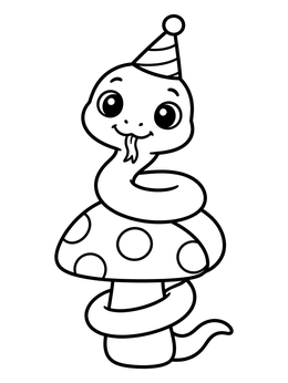 Free printable Party Snake On A Mushroom coloring page