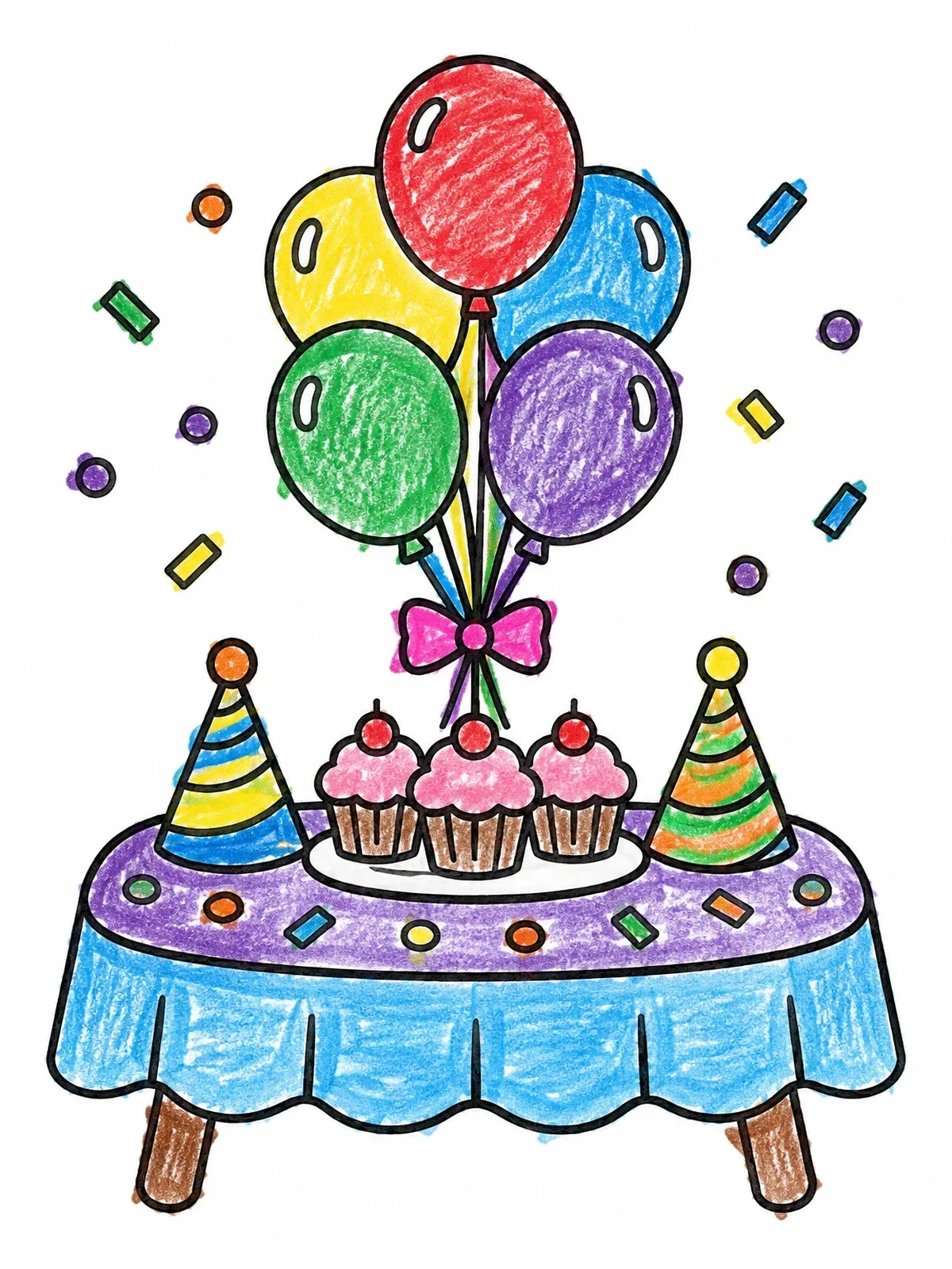 Colored example of the Party Table With Birthday Balloons coloring page