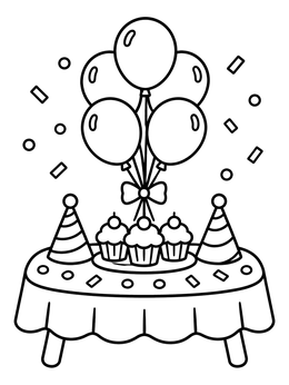 Free printable Party Table With Birthday Balloons coloring page