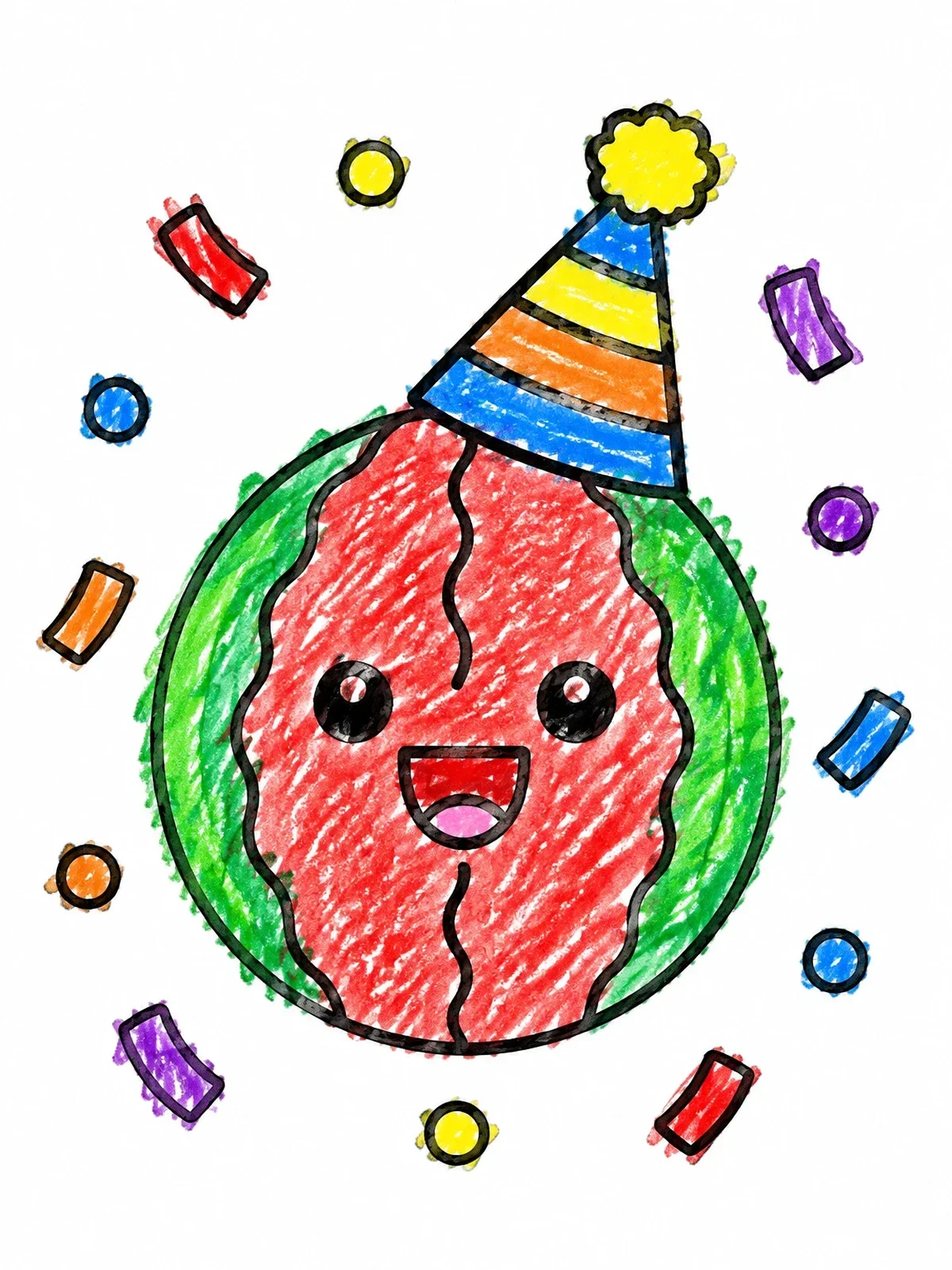 Colored example of the Party Watermelon With Confetti coloring page