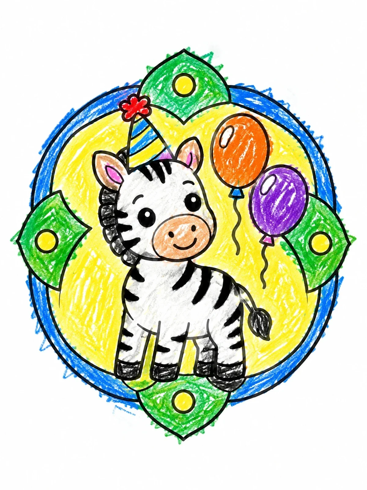 Colored example of the Party Zebra With Balloons coloring page