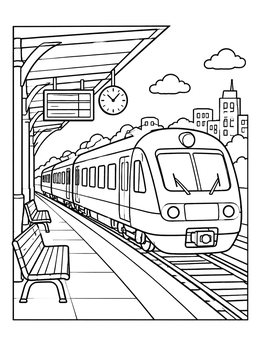 Free printable Passenger Train At City Station coloring page