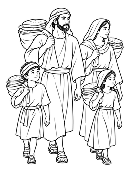 An ancient family journeying together on this passover coloring page.