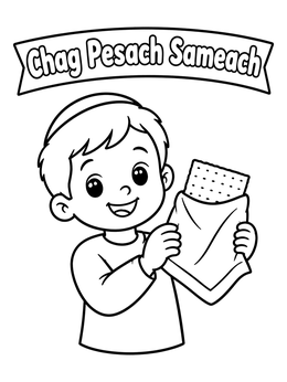 Free printable Boy Holding Afikoman Matzah coloring page