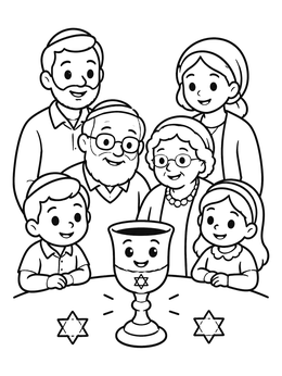 Free printable Family Celebrating Passover Seder coloring page