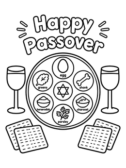 Free printable Happy Passover Seder Plate And Matzah coloring page