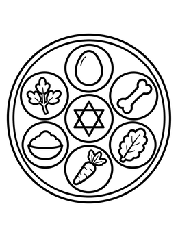 Free printable Passover Seder Plate With Symbolic Foods coloring page