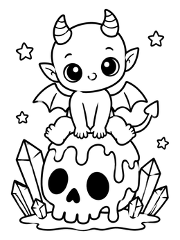 Free printable Cute Baby Demon On Melting Skull coloring page