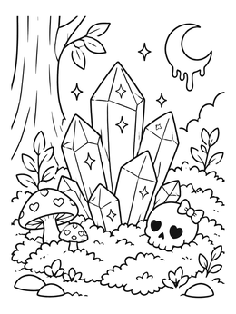 Free printable Pastel Goth Forest Crystals And Skull coloring page