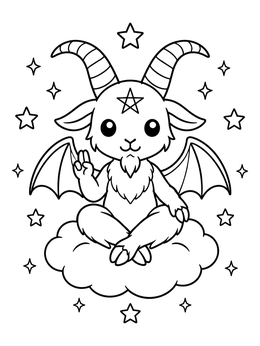 Free printable Cute Baby Baphomet On Cloud coloring page