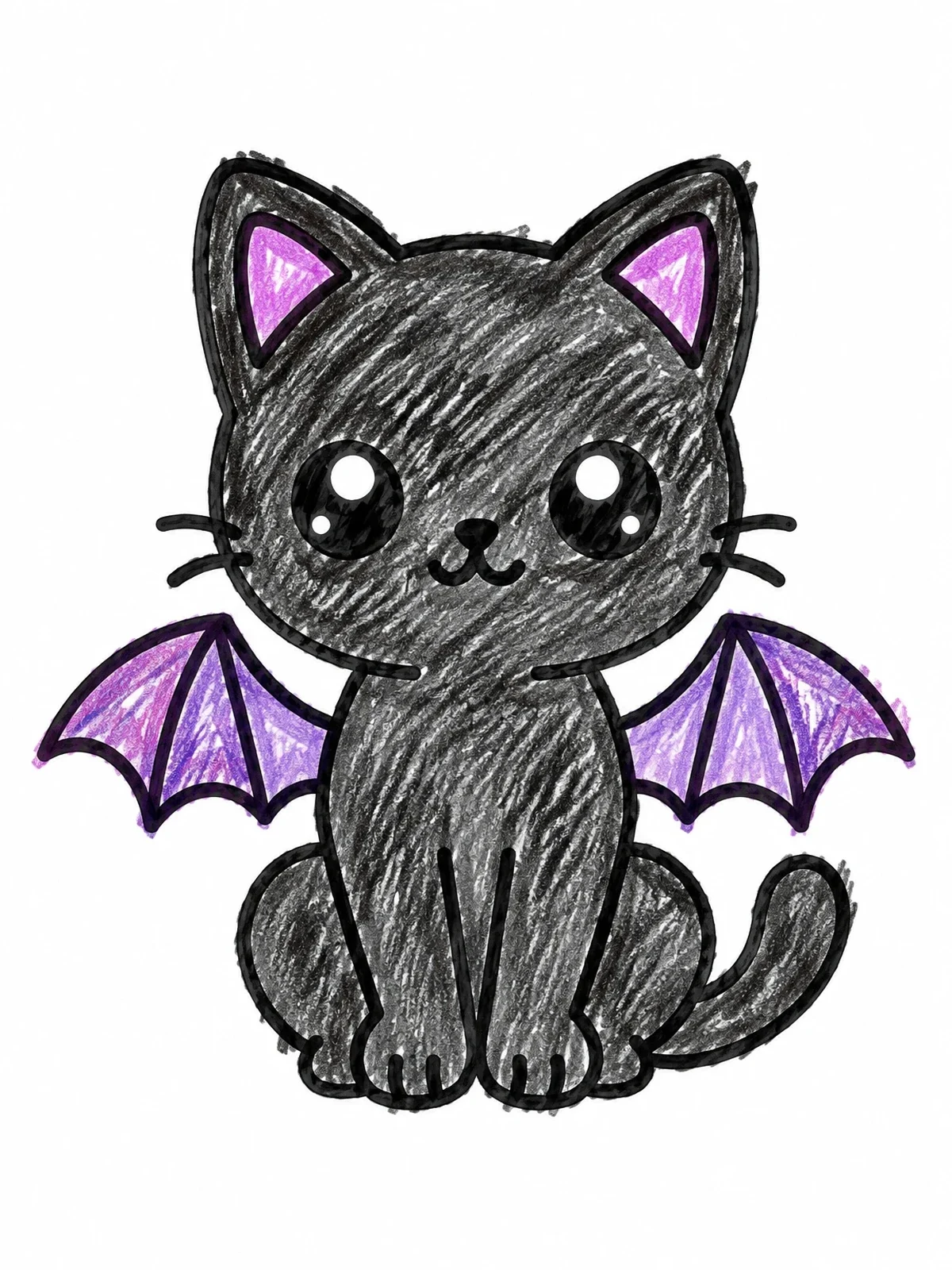 Colored example of the Cute Bat Winged Kitty coloring page