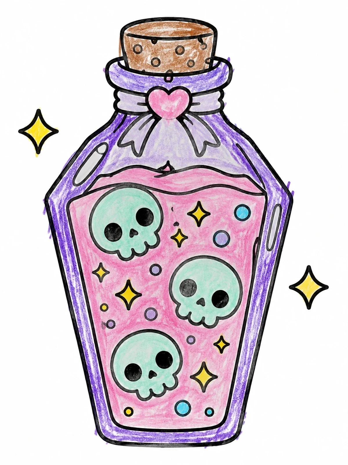 Colored example of the Cute Coffin Potion Bottle coloring page