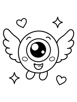 A winged eyeball floats happily on this cute pastel goth coloring page.