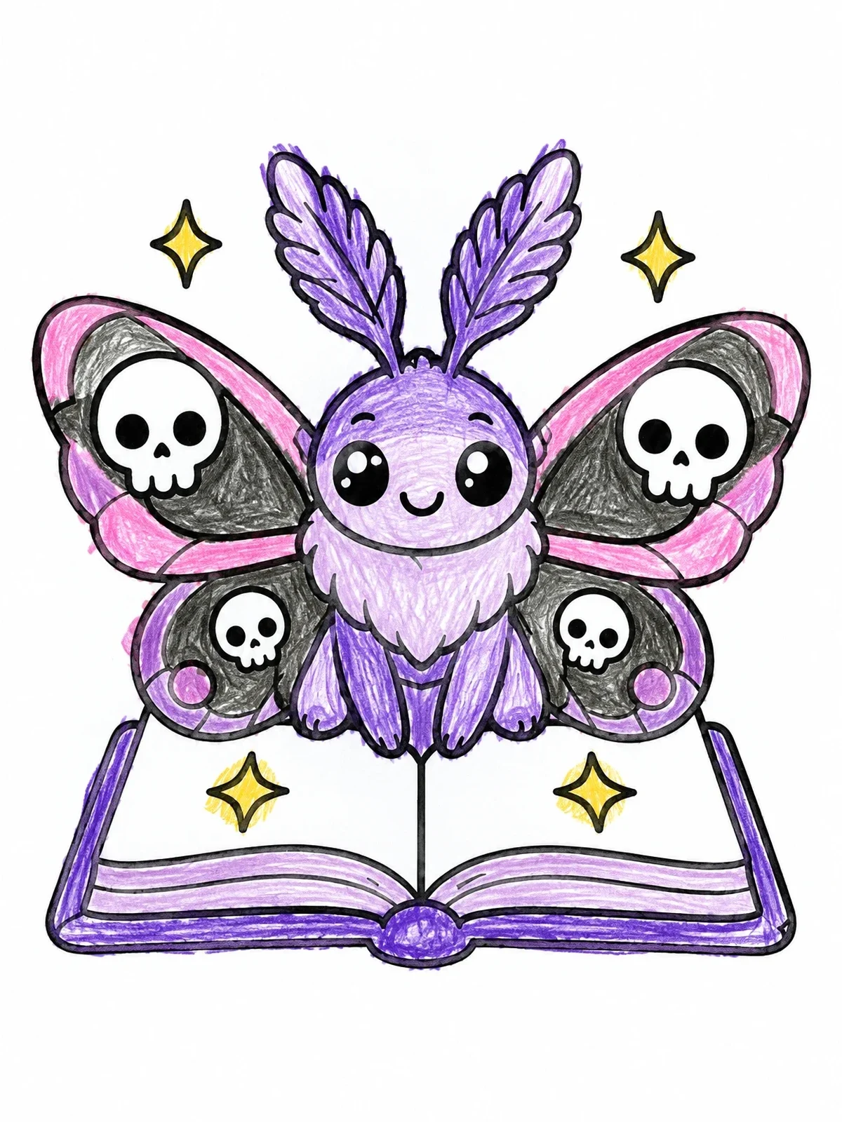Colored example of the Cute Moth On An Open Book coloring page