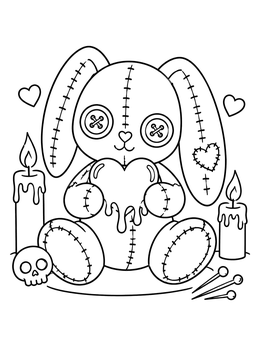 Free printable Stitched Plush Bunny With Melting Heart coloring page