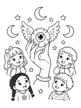 Free printable Winged Eye And Admiring Children coloring page