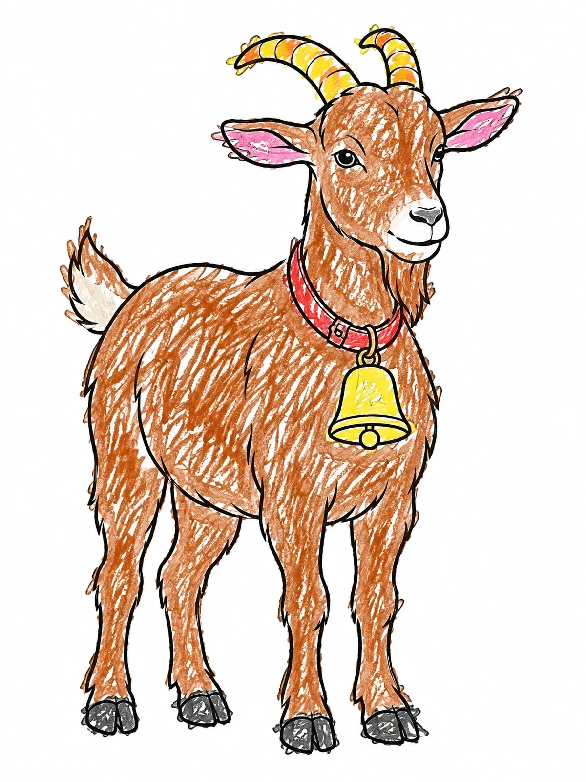 Colored example of the Pastoral Goat With Bell Collar coloring page